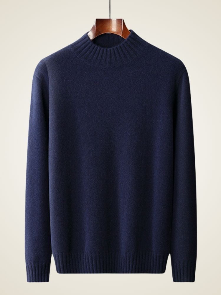 Lennox - Navy High Collar Cashmere Sweater | The Cashmere Studio