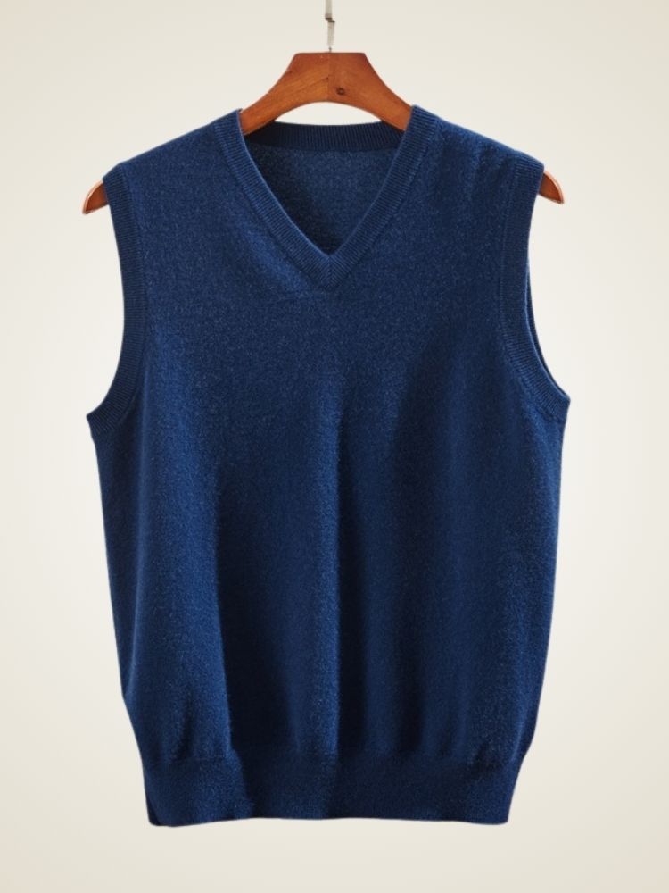 Monte - Navy Gray V-Neck Cashmere Vest | The Cashmere Studio