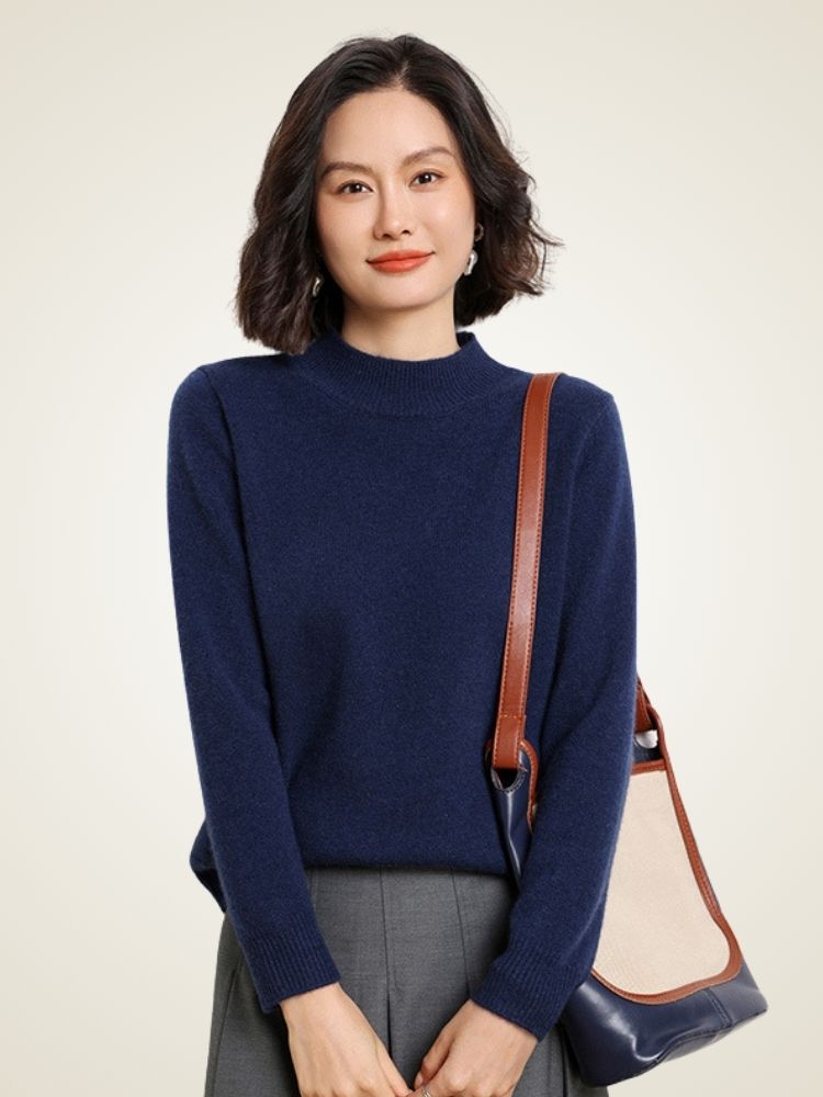 Odalisse - Navy Mock Neck Cashmere Sweater | The Cashmere Studio