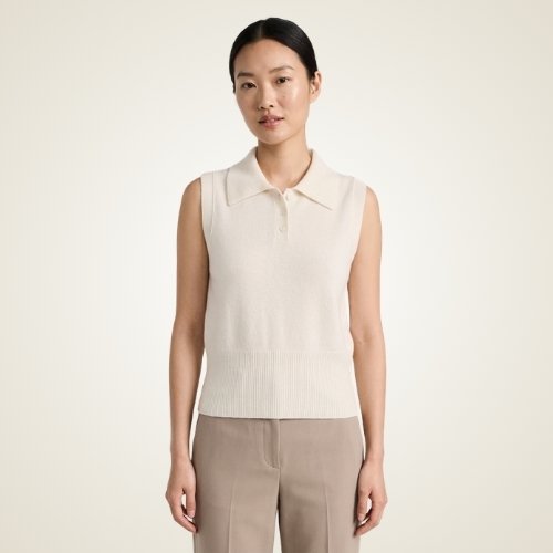 Omirelle - Sleeveless Cashmere Polo Vest | The Cashmere Studio