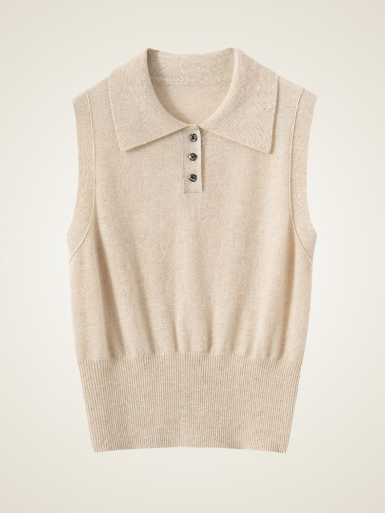 Omirelle - Sleeveless Cashmere Polo Vest | The Cashmere Studio