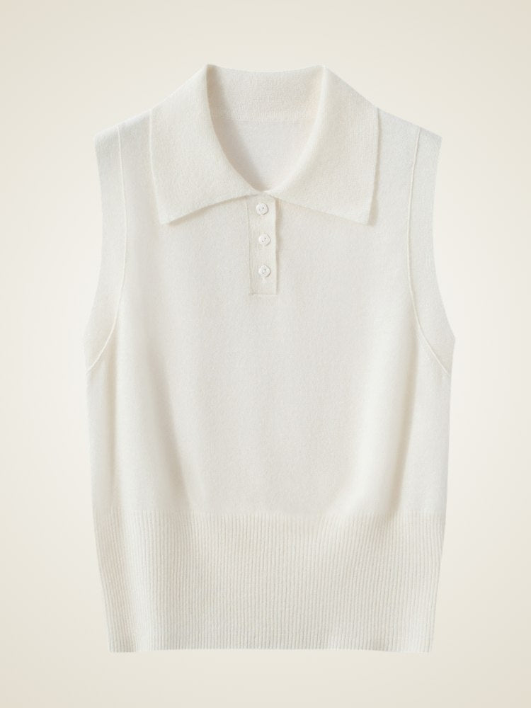 Omirelle - Sleeveless Cashmere Polo Vest | The Cashmere Studio