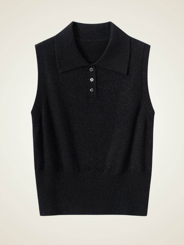 Omirelle - Sleeveless Cashmere Polo Vest | The Cashmere Studio