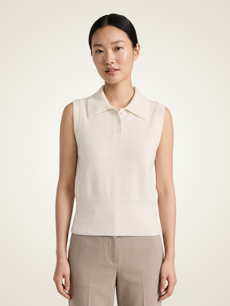 Omirelle - Sleeveless Cashmere Polo Vest | The Cashmere Studio