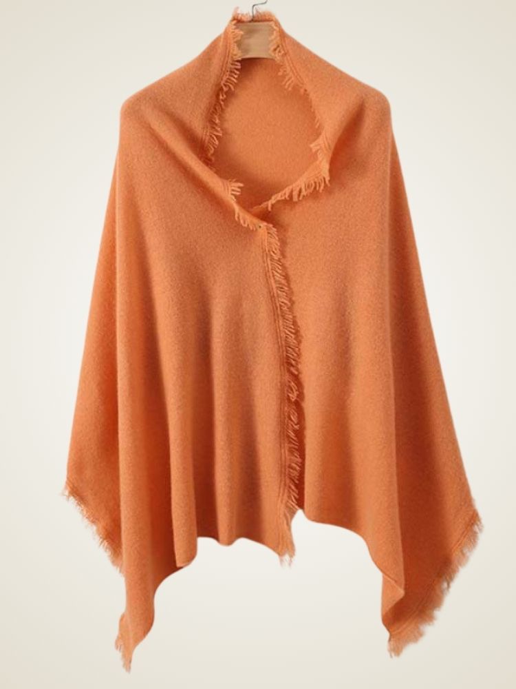 Sylviana - Orange Fringe Cashmere Shawl | The Cashmere Studio