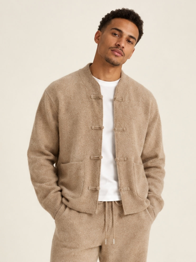 Orian — Beige Mandarin-Collar Cashmere Cardigan | The Cashmere Studio