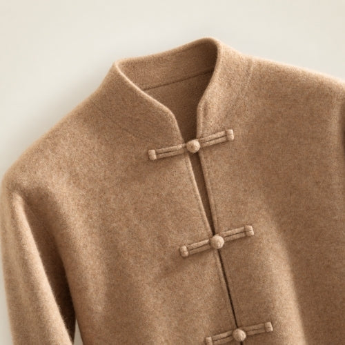 Orian — Beige Mandarin-Collar Cashmere Cardigan | The Cashmere Studio