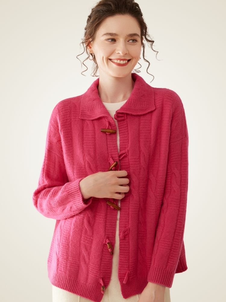 Romelda - Pink Cable Knit Cashmere Cardigan | The Cashmere Studio