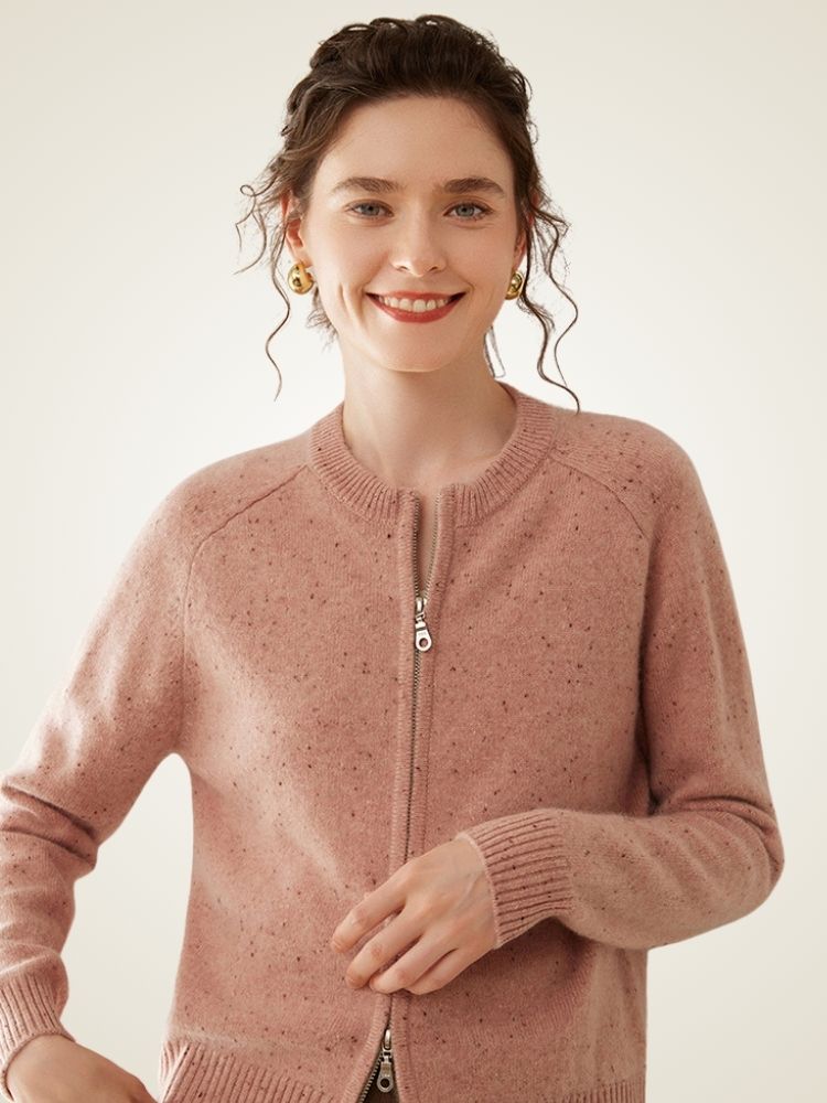 Univa - Pink Heather Zip-Up Cashmere Cardigan | The Cashmere Studio