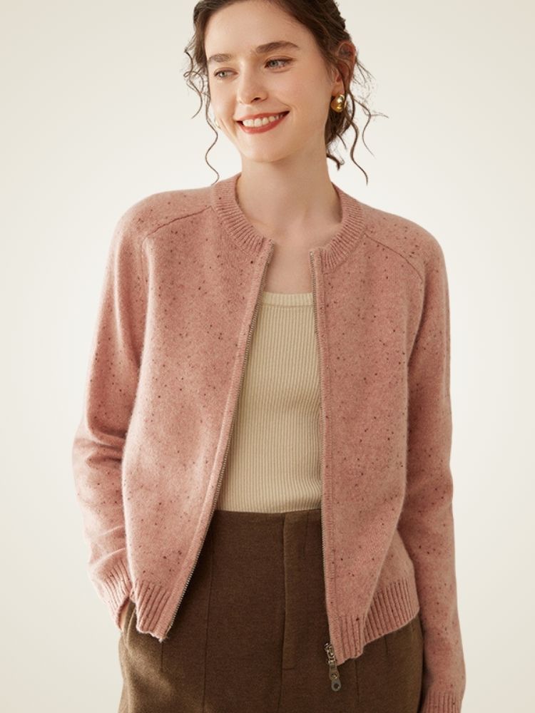 Univa - Pink Heather Zip-Up Cashmere Cardigan | The Cashmere Studio