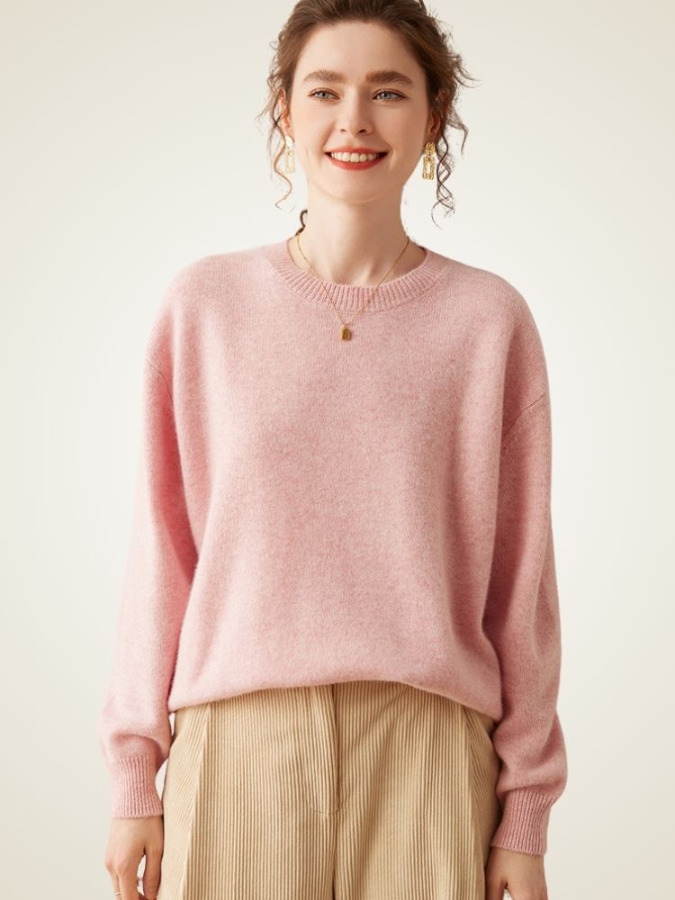 Janeris - Pink Crewneck Cashmere Sweater | The Cashmere Studio