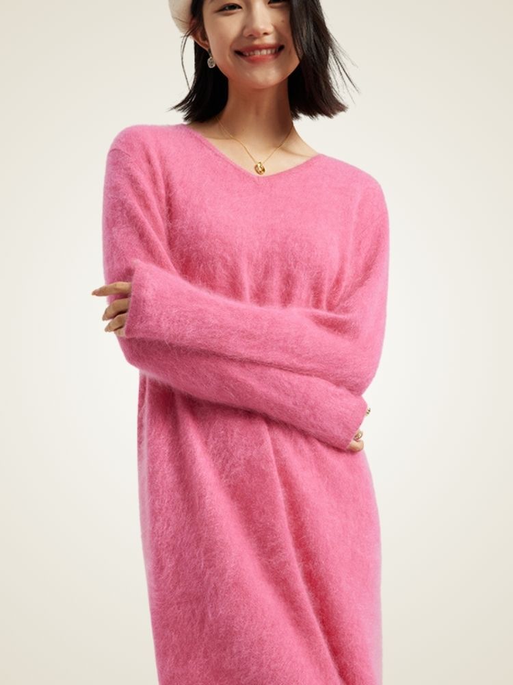Melodie - Pink Brushed Cashmere Dress | The Cashmere Studio