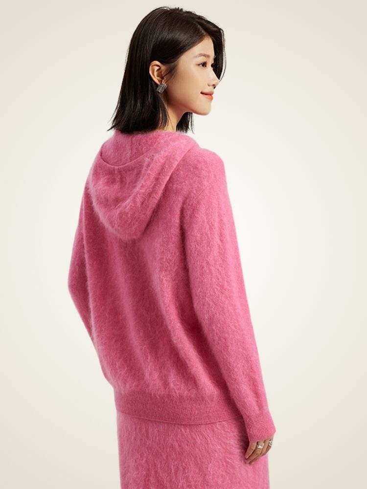 Senia - Pink Brushed Cashmere Hoodie | The Cashmere Studio