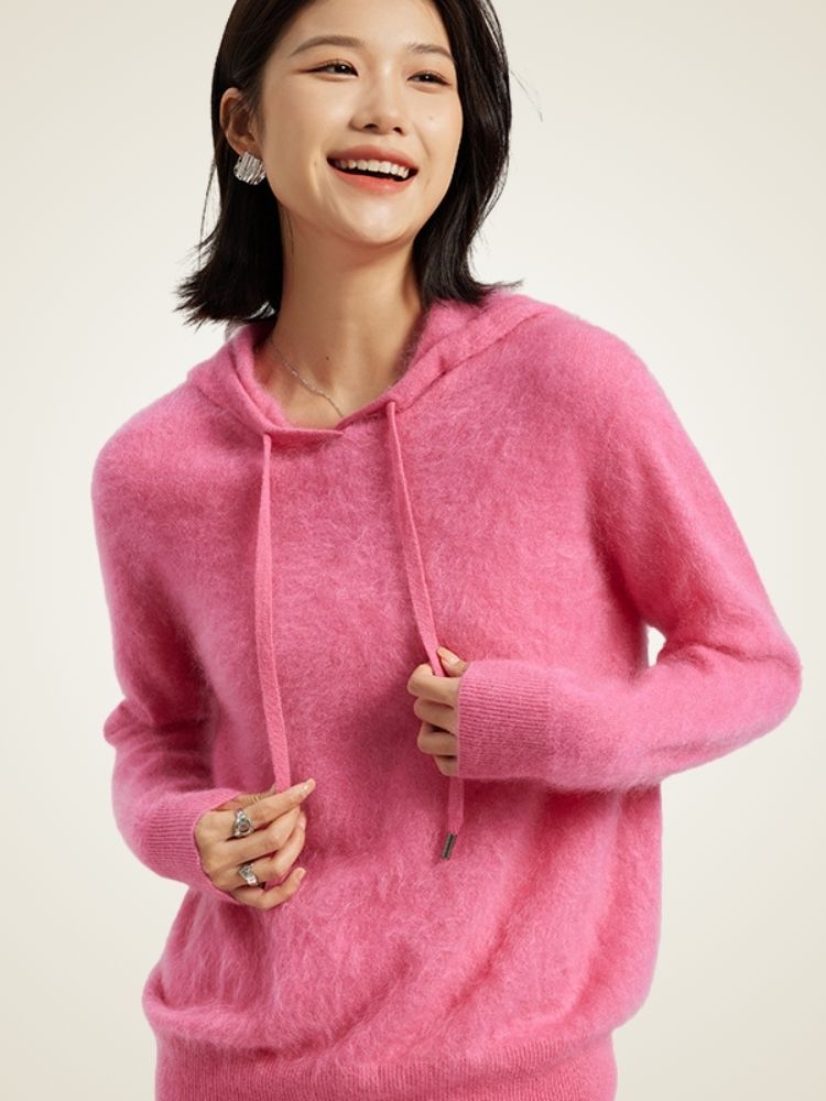 Senia - Pink Brushed Cashmere Hoodie | The Cashmere Studio
