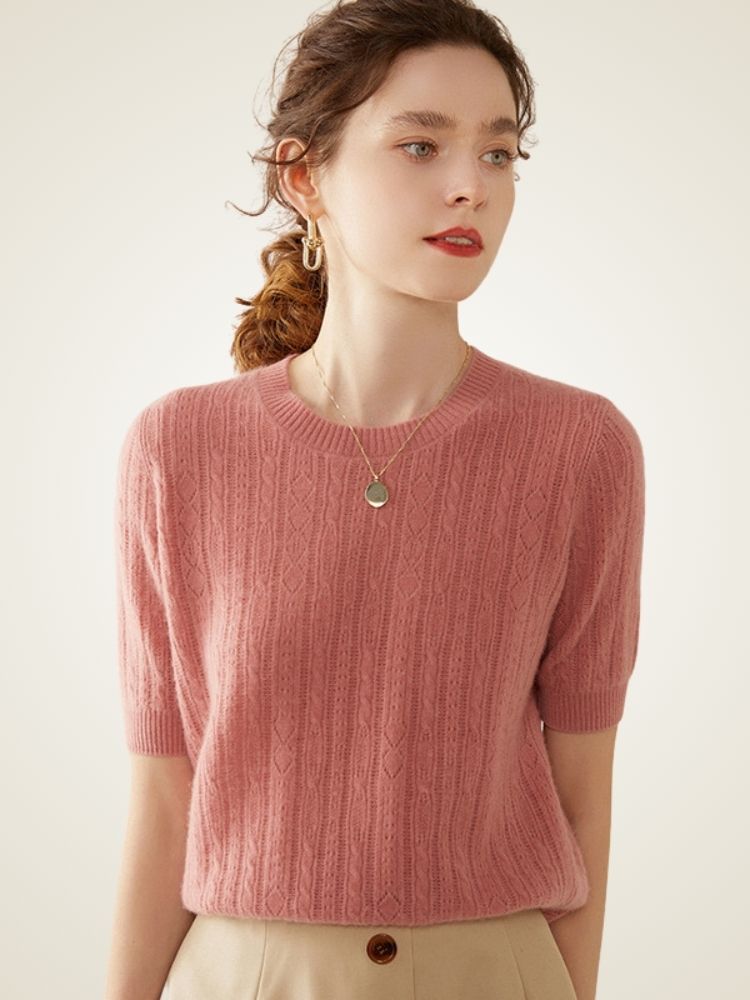 Celandine - Pink Short-Sleeve Cashmere Sweater | The Cashmere Studio