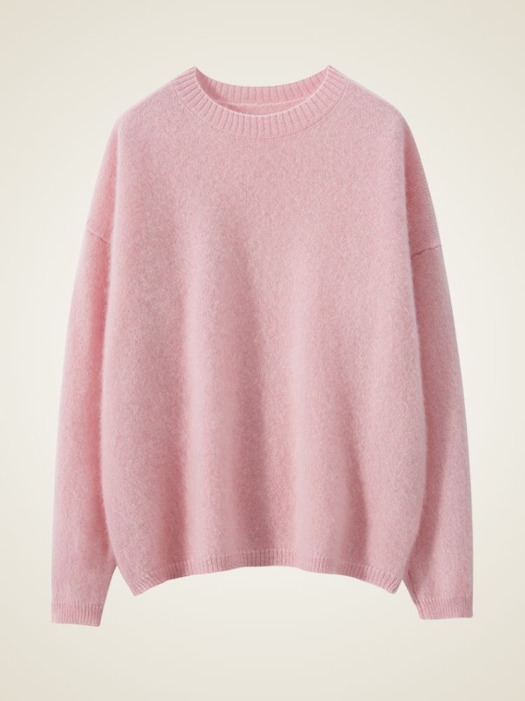 Zeliana - Pink Classic Cashmere Crewneck Sweater | The Cashmere Studio