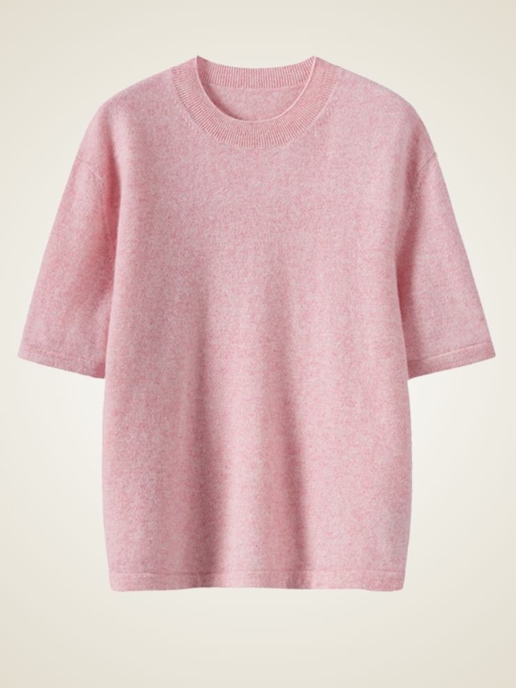 Jisel - Pink Short-Sleeve Cashmere Top | The Cashmere Studio
