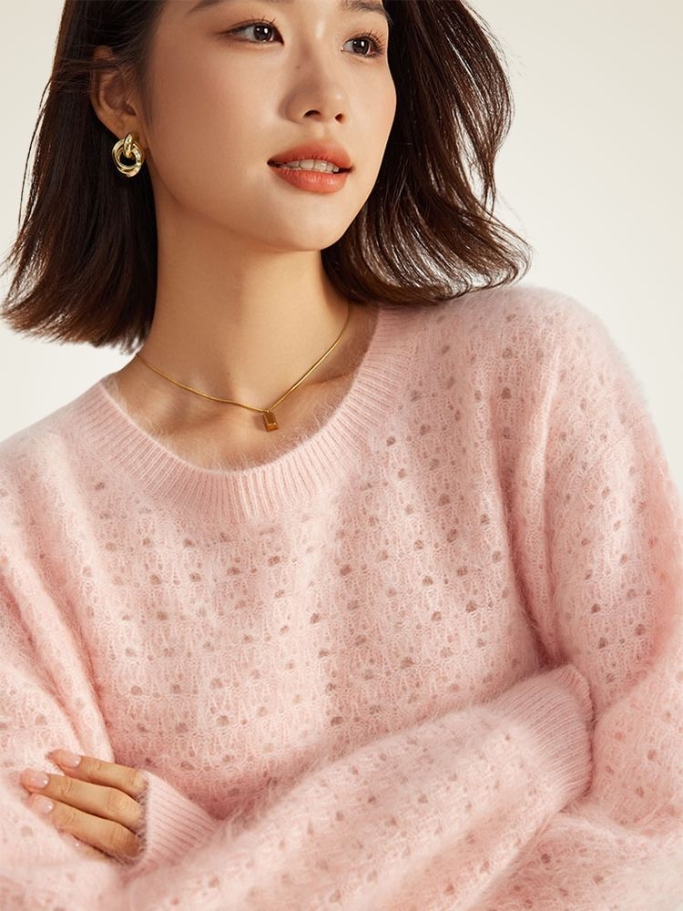 Vaneli - Pink Textured Cashmere Sweater | The Cashmere Studio