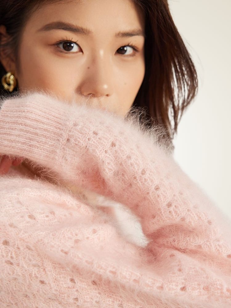 Vaneli - Pink Textured Cashmere Sweater | The Cashmere Studio
