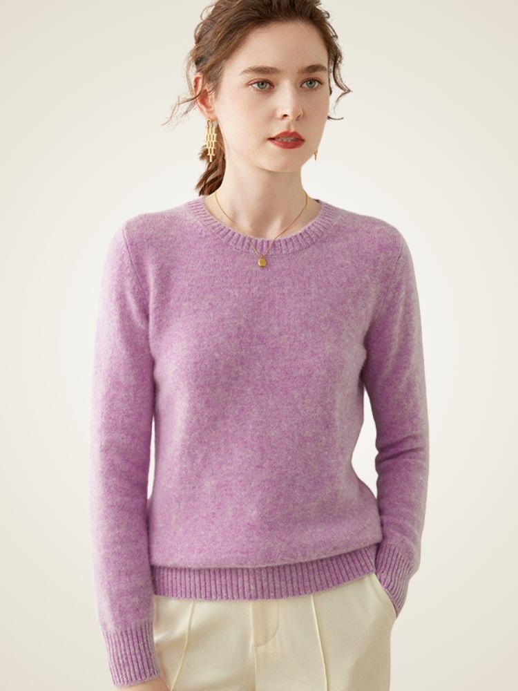 Calienna - Purple Classic Crew Neck Cashmere Sweater | The Cashmere Studio