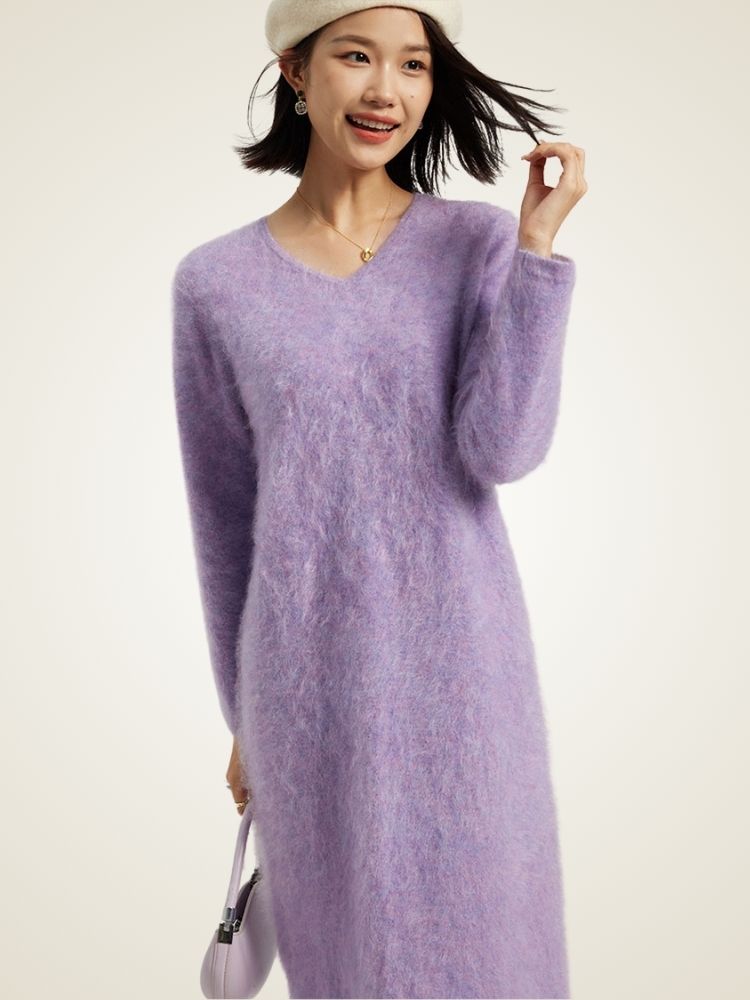 Melodie - Purple Brushed Cashmere Dress | The Cashmere Studio