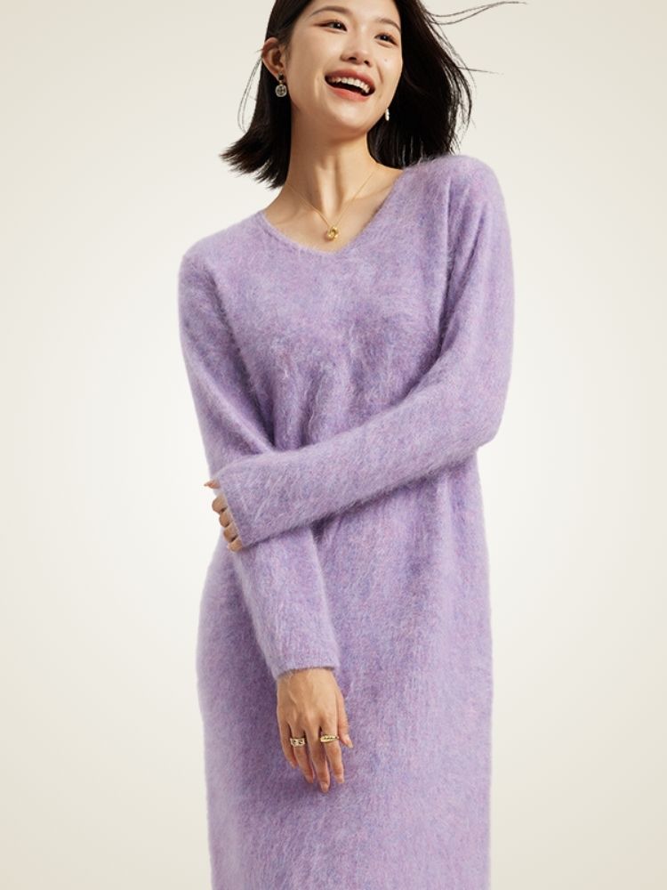 Melodie - Purple Brushed Cashmere Dress | The Cashmere Studio