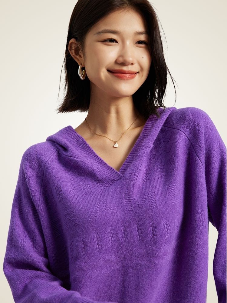 Zylia - Purple V-Neck Cashmere Hoodie | The Cashmere Studio