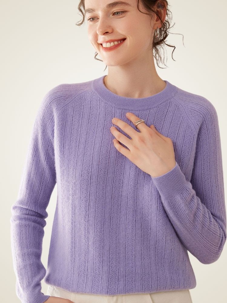 Larie - Purple Ribbed Cashmere Sweater | The Cashmere Studio