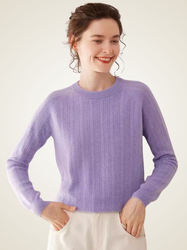 Larie - Purple Ribbed Cashmere Sweater | The Cashmere Studio