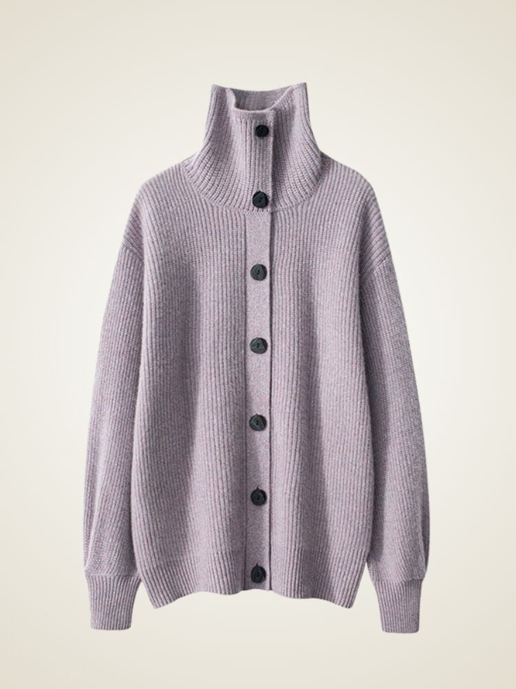 Norella - Purple High-Neck Wide-Ribbed Cashmere Sweater | The Cashmere Studio