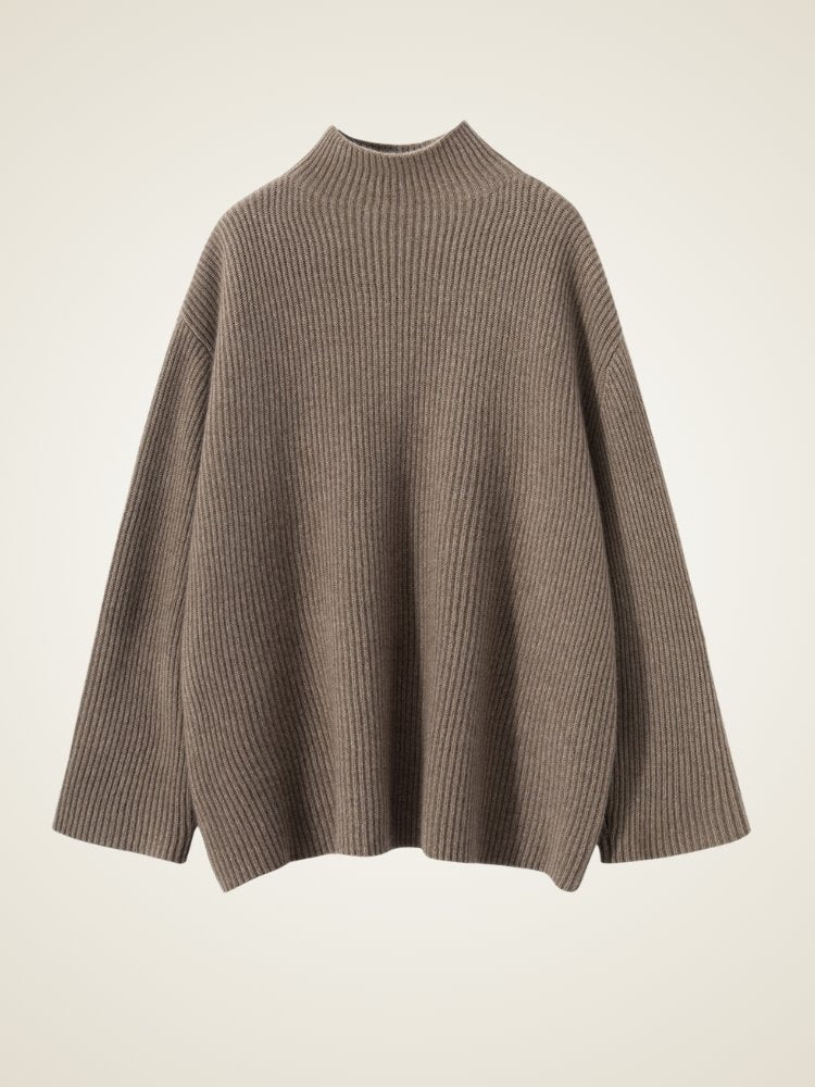 Ravelia - Taupe Ribbed Cashmere Sweater | The Cashmere Studio