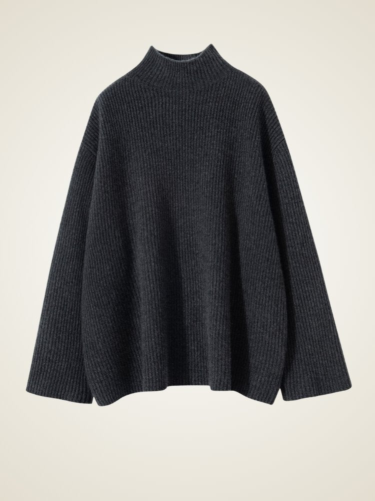 Ravelia - Dark Gray Ribbed Cashmere Sweater | The Cashmere Studio