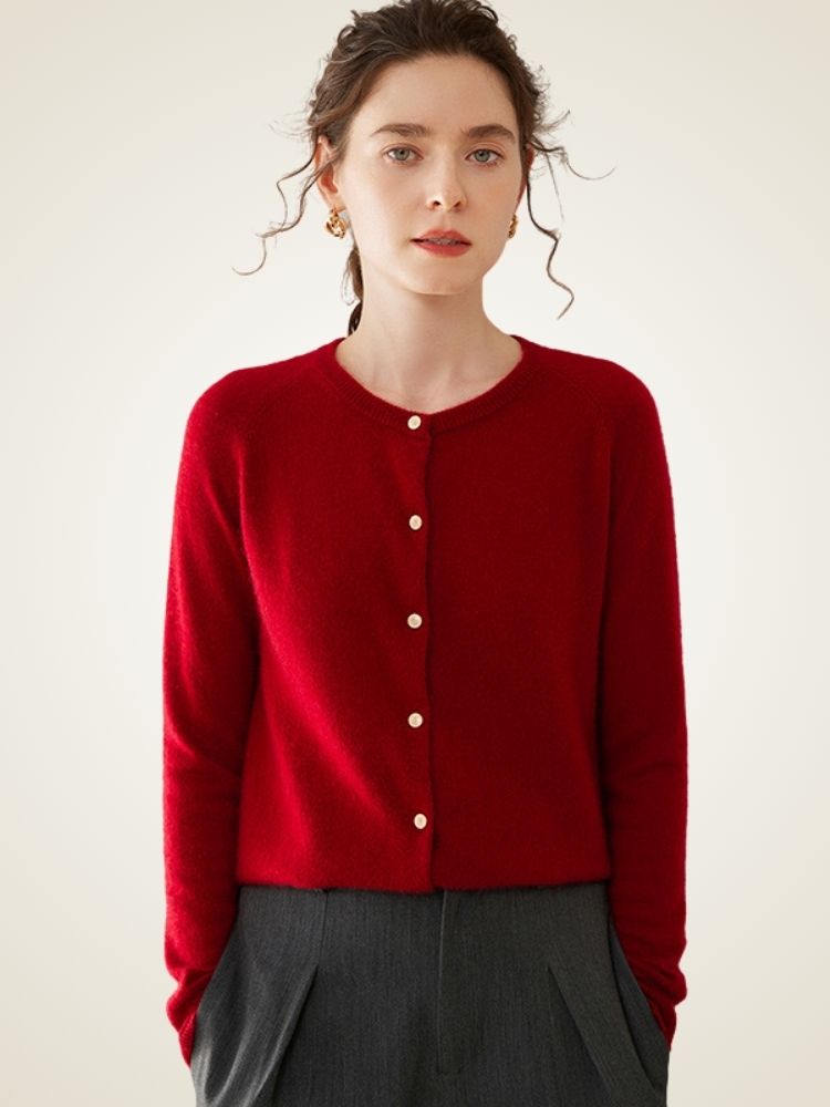 Dana - Red Classic Pure Cashmere Cardigan | The Cashmere Studio