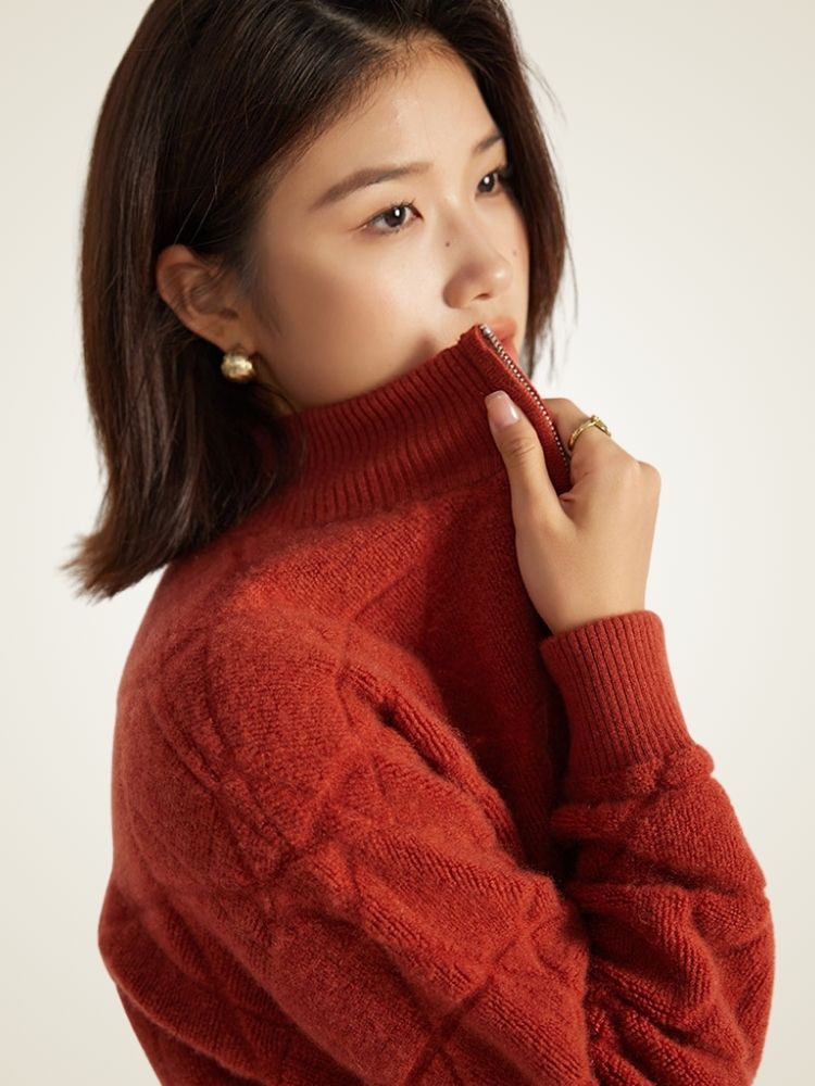 Nya - Red Zip-Up Cashmere Jacket | The Cashmere Studio