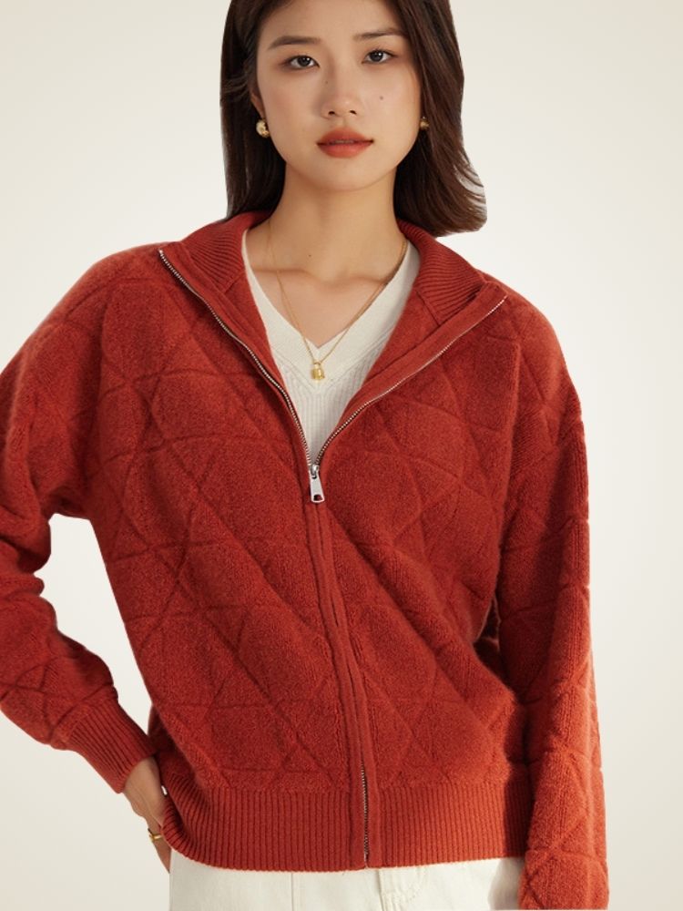 Nya - Red Zip-Up Cashmere Jacket | The Cashmere Studio