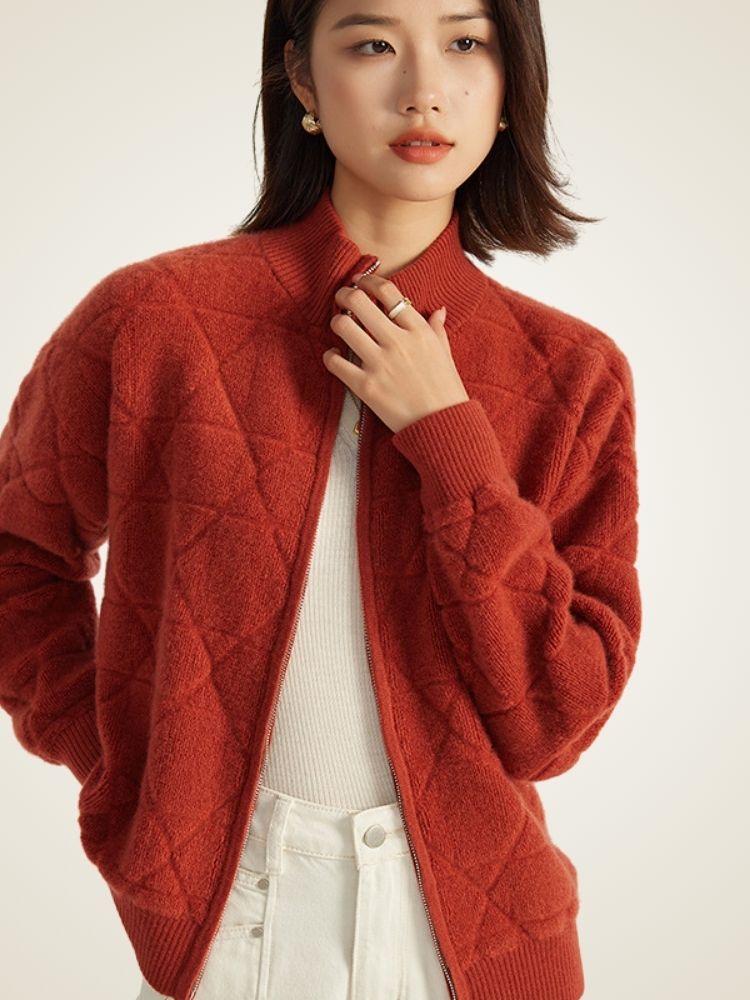 Nya - Red Zip-Up Cashmere Jacket | The Cashmere Studio
