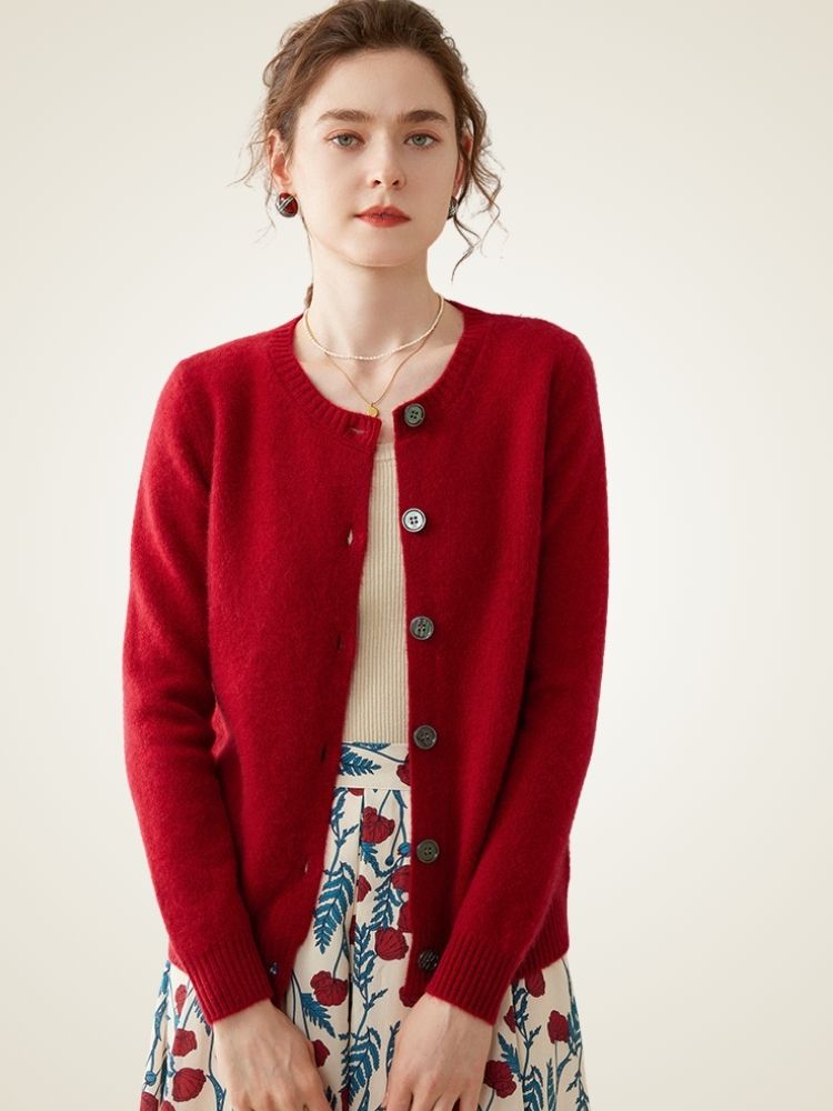 Clotilde - Red Brushed Cashmere Cardigan | The Cashmere Studio