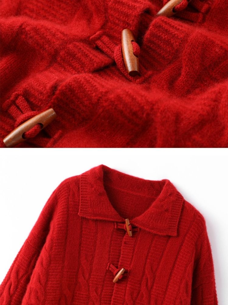 Romelda - Red Cable Knit Cashmere Cardigan | The Cashmere Studio