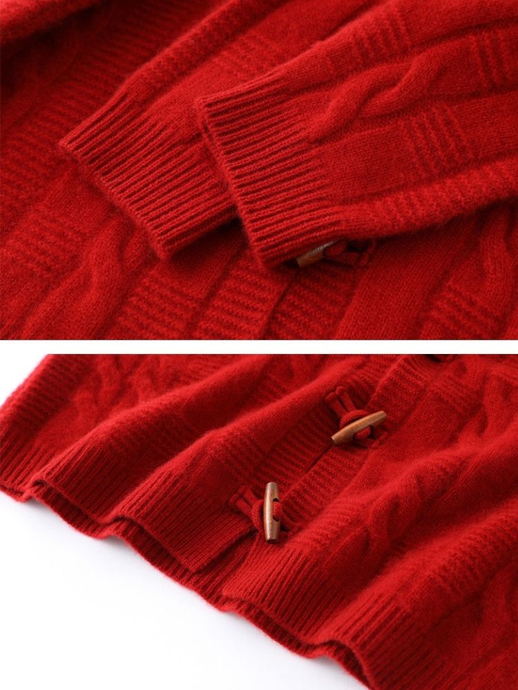 Romelda - Red Cable Knit Cashmere Cardigan | The Cashmere Studio
