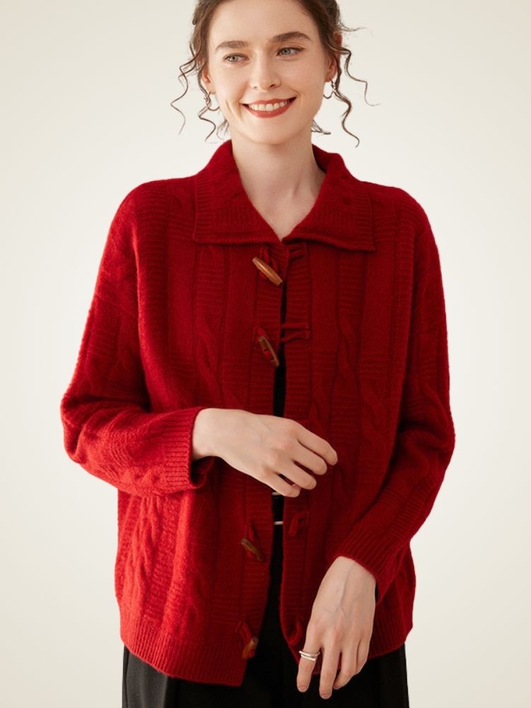Romelda - Red Cable Knit Cashmere Cardigan | The Cashmere Studio