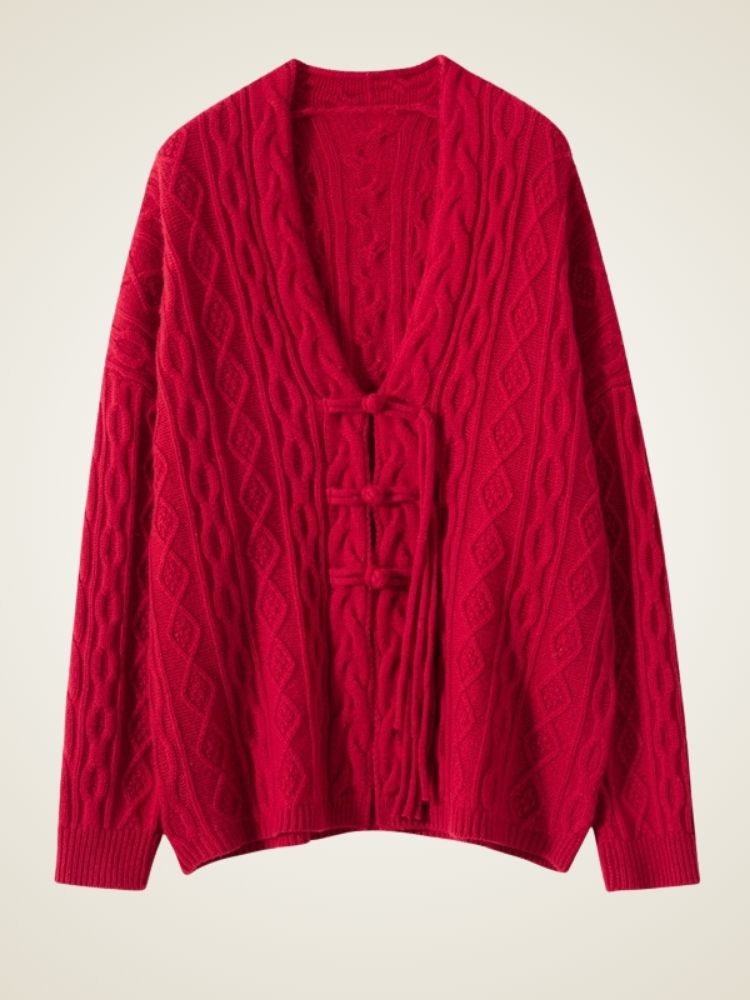 Azelis - Red Cable-Knit Cashmere Cardigan | The Cashmere Studio
