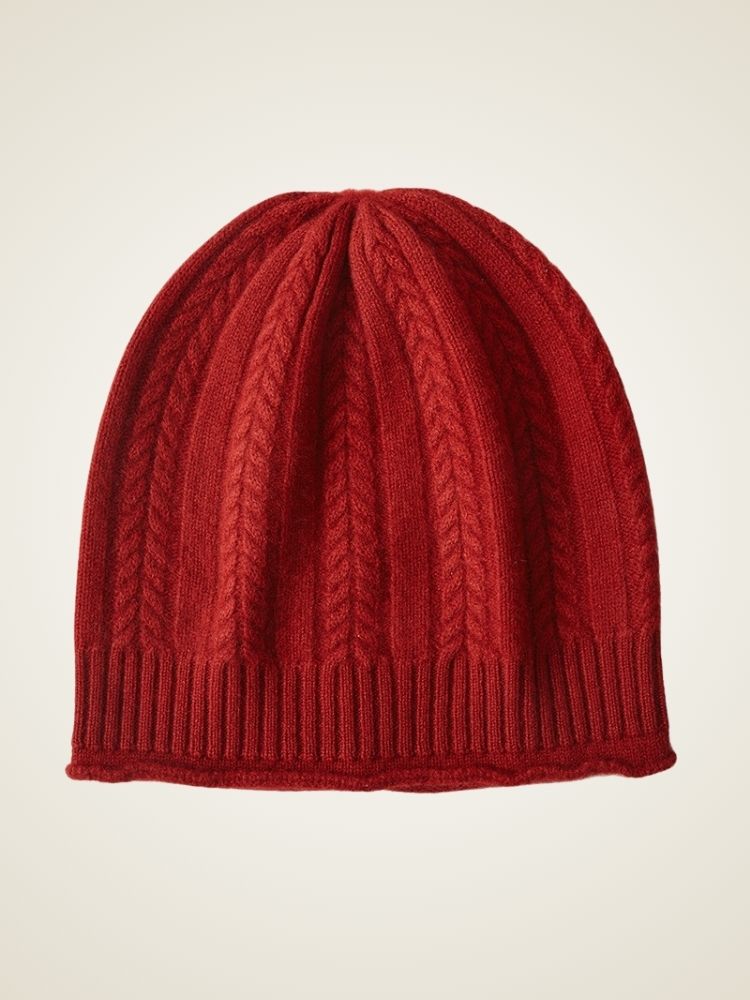 Aylana - Red Cable-Knit Cashmere Beanie | The Cashmere Studio