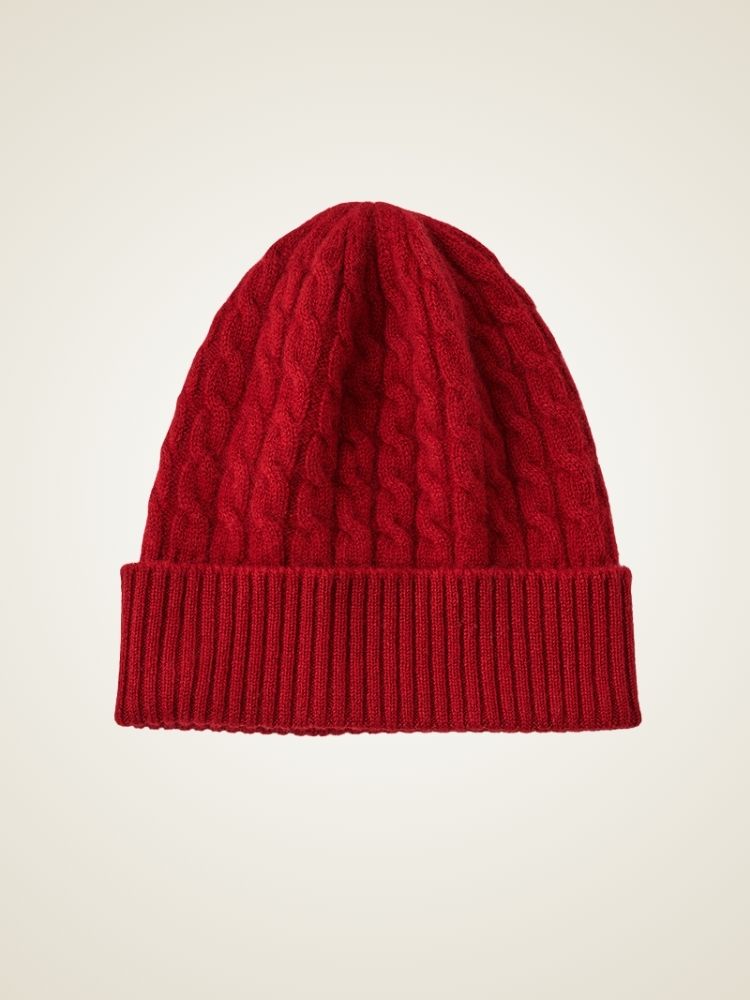 Kiah - Red Cable-Knit Cashmere Hat | The Cashmere Studio