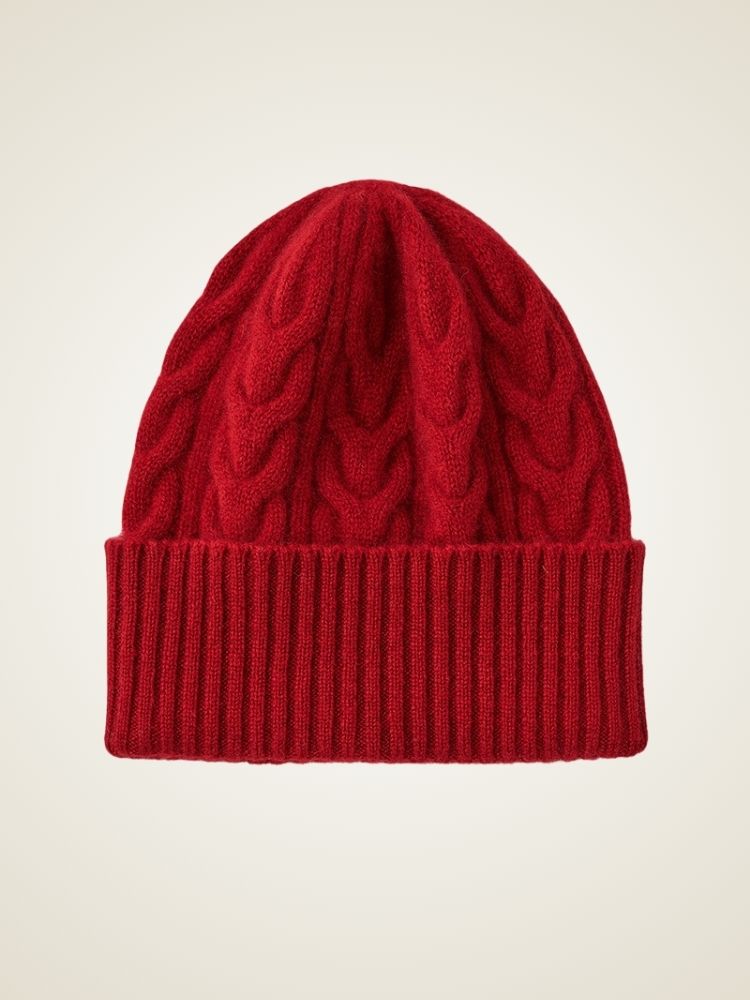 Rensa - Red Cable-Knit Cashmere Beanie | The Cashmere Studio