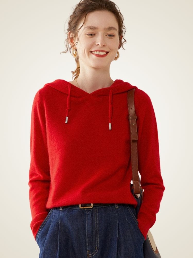 Arietta - Red Cashmere Lounge Hoodie | The Cashmere Studio