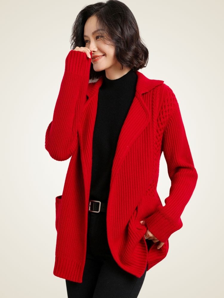 Elda - Red Belted Cashmere Cardigan | The Cashmere Studio