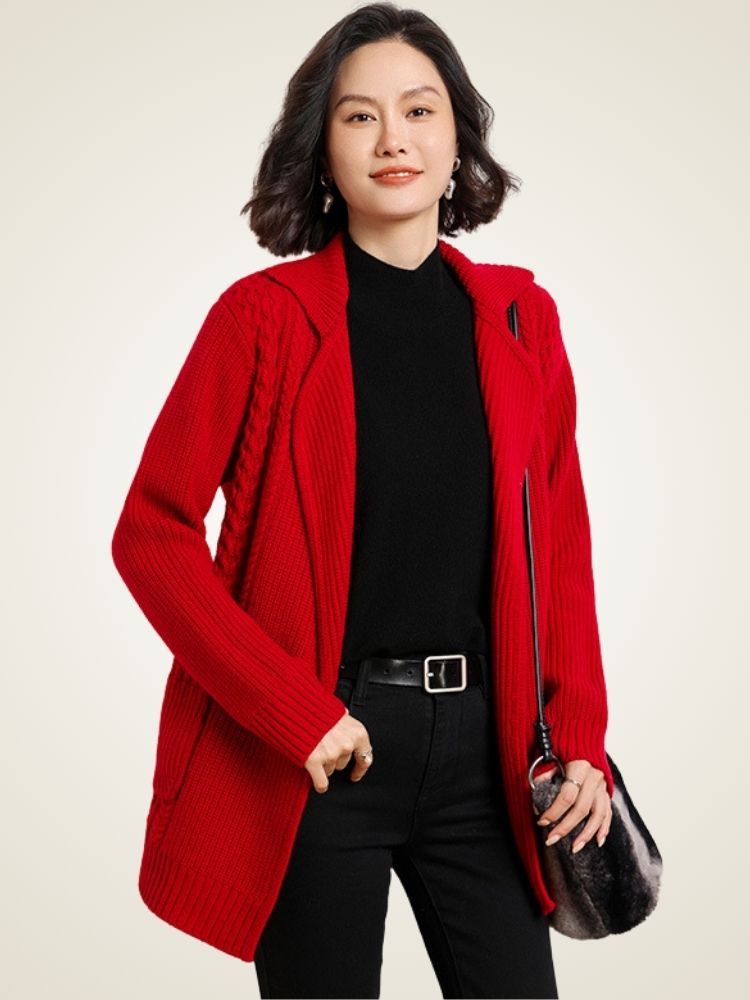Elda - Red Belted Cashmere Cardigan | The Cashmere Studio
