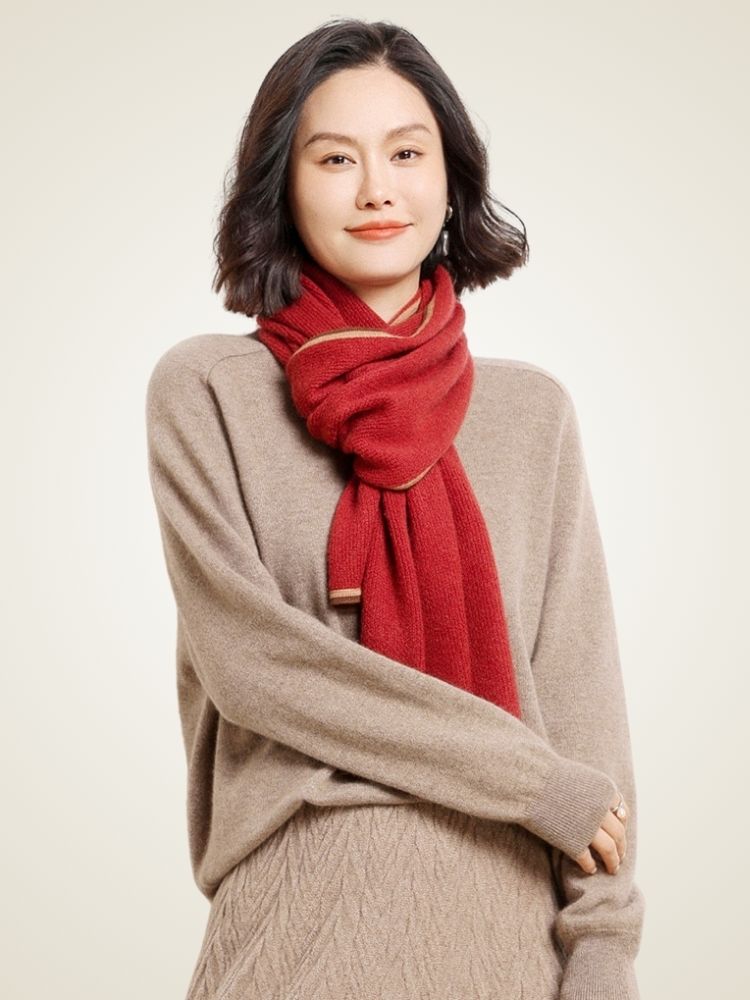 Valie - Red Honeycomb Cashmere Scarf | The Cashmere Studio