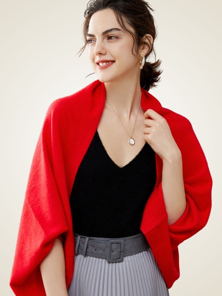 Alara - Red Cashmere Shawl Cardigan | The Cashmere Studio