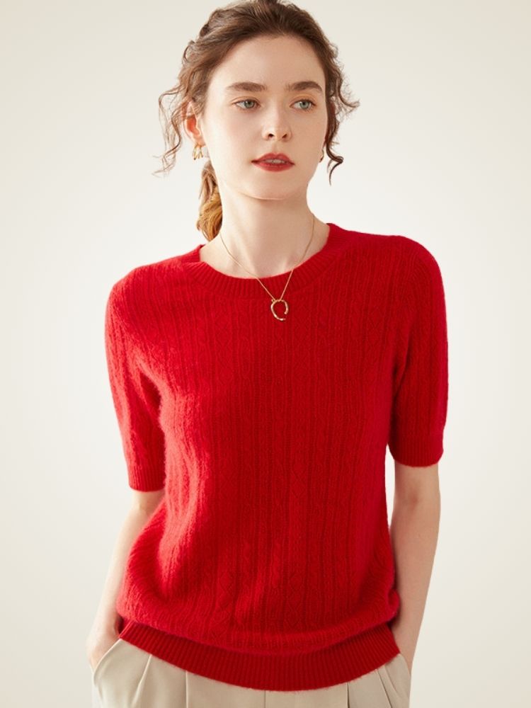 Celandine - Red Short-Sleeve Cashmere Sweater | The Cashmere Studio